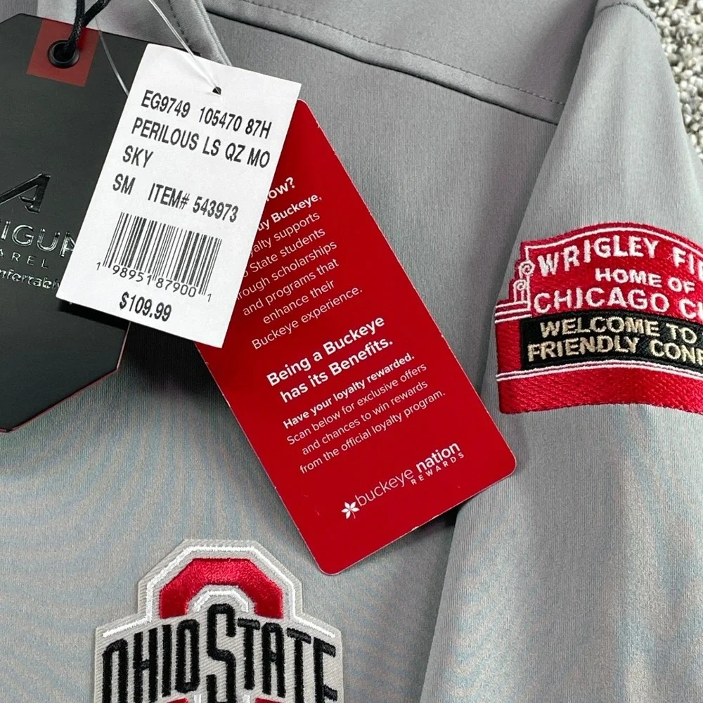 Antigua Ohio State Buckeyes 1/4 Zip Pullover Mens Small Gray NEW Wrigley Field